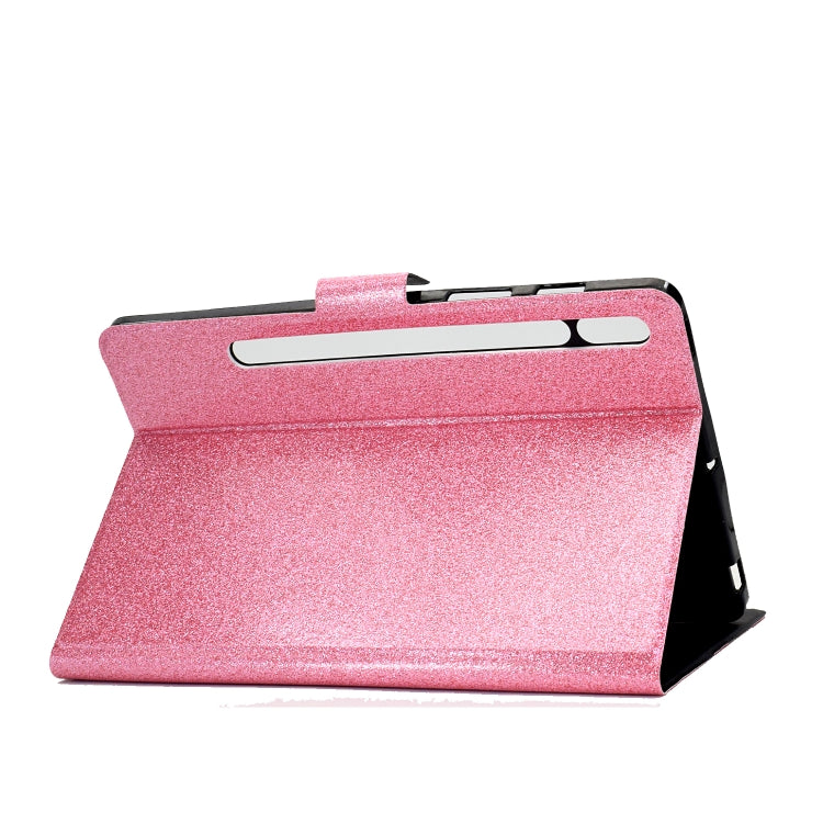For Samsung Galaxy Tab S8 / S7 Varnish Glitter Powder Smart Leather Tablet Case(Pink) by buy2fix