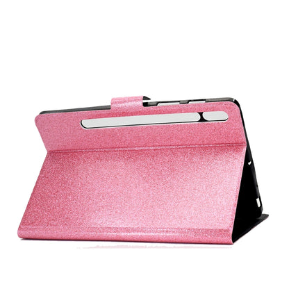 For Samsung Galaxy Tab S8 / S7 Varnish Glitter Powder Smart Leather Tablet Case(Pink) by buy2fix