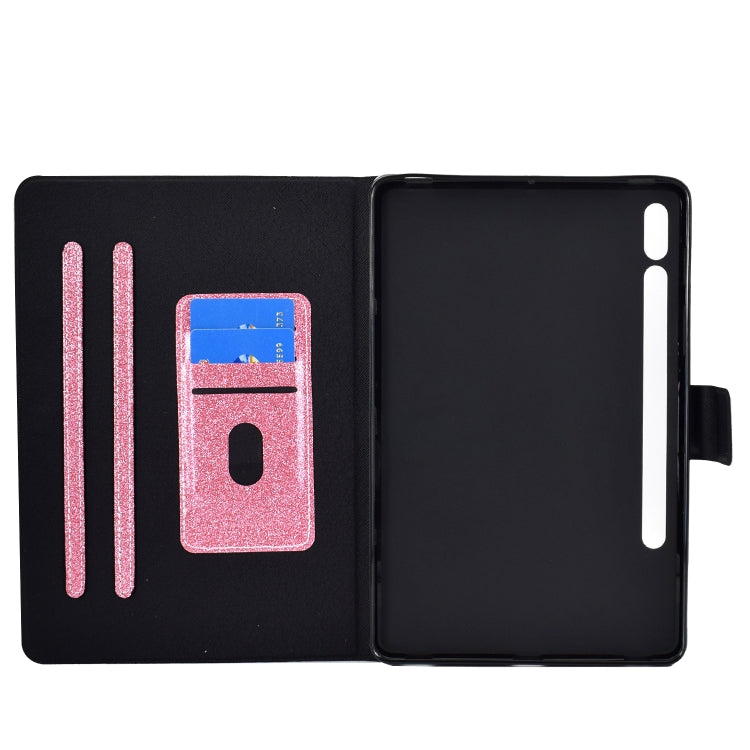 For Samsung Galaxy Tab S8 / S7 Varnish Glitter Powder Smart Leather Tablet Case(Pink) by buy2fix