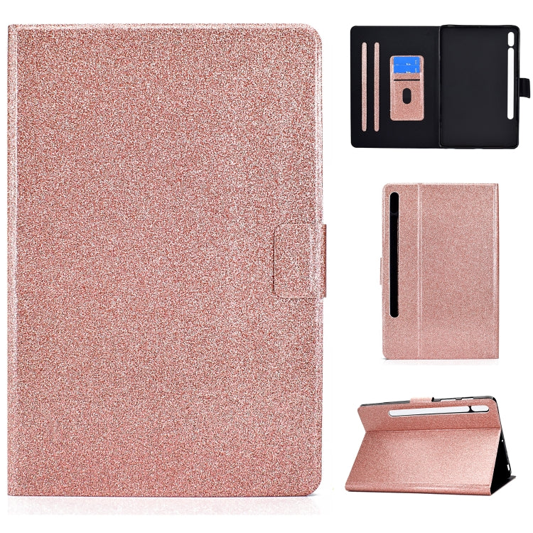 For Samsung Galaxy Tab S8 / S7 Varnish Glitter Powder Smart Leather Tablet Case(Rose Gold) by buy2fix