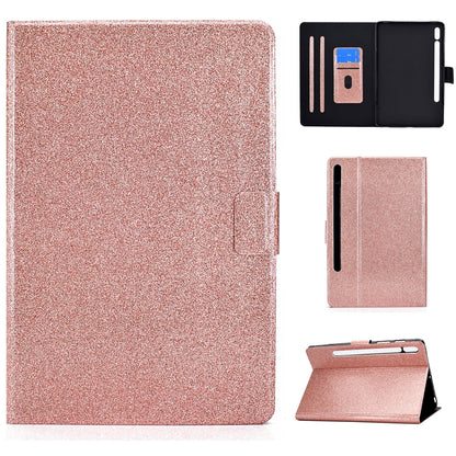 For Samsung Galaxy Tab S8 / S7 Varnish Glitter Powder Smart Leather Tablet Case(Rose Gold) by buy2fix