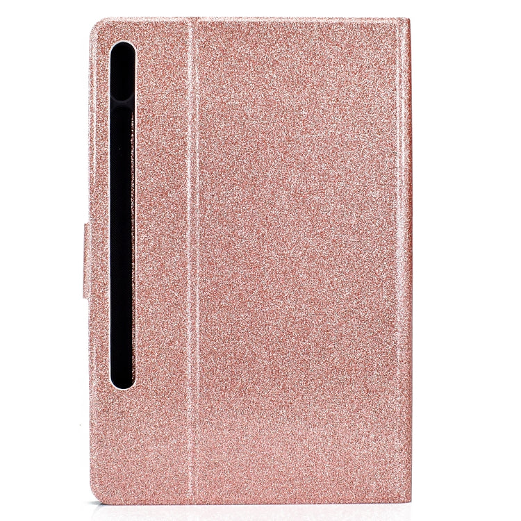 For Samsung Galaxy Tab S8 / S7 Varnish Glitter Powder Smart Leather Tablet Case(Rose Gold) by buy2fix