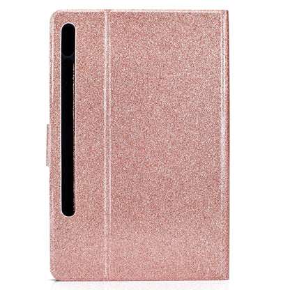 For Samsung Galaxy Tab S8 / S7 Varnish Glitter Powder Smart Leather Tablet Case(Rose Gold) by buy2fix