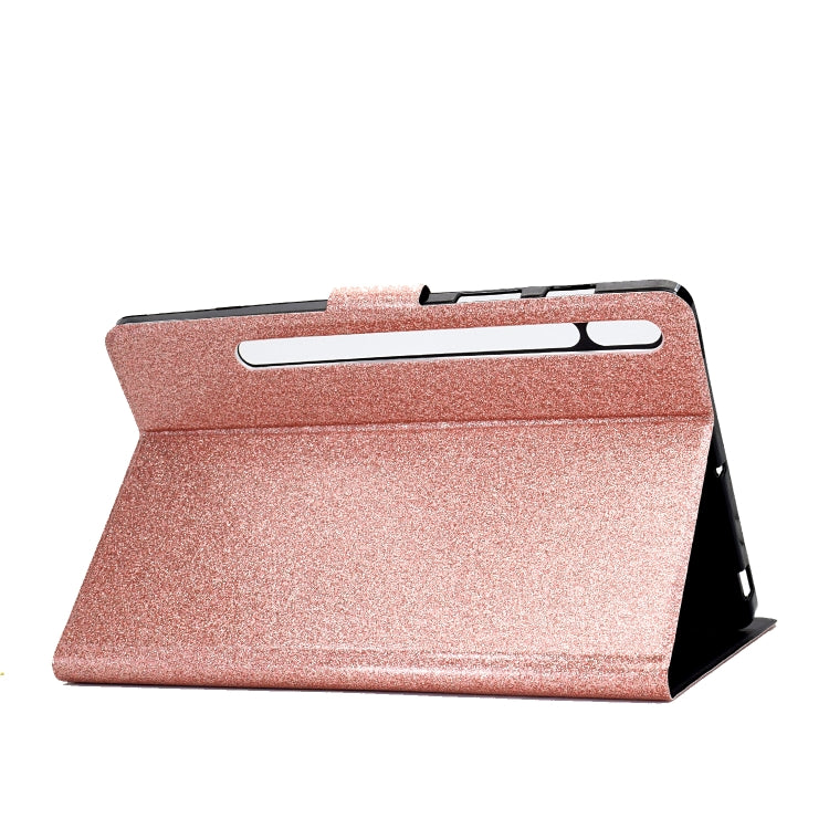 For Samsung Galaxy Tab S8 / S7 Varnish Glitter Powder Smart Leather Tablet Case(Rose Gold) by buy2fix