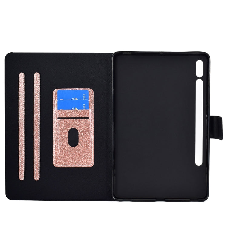 For Samsung Galaxy Tab S8 / S7 Varnish Glitter Powder Smart Leather Tablet Case(Rose Gold) by buy2fix