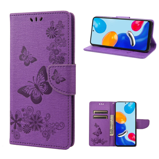 For Xiaomi Redmi Note 11 4G / Note 11S Butterfly Embossed Horizontal Flip Leather Phone Case(Purple)