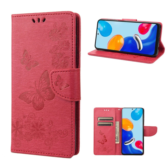 For Xiaomi Redmi Note 11 4G / Note 11S Butterfly Embossed Horizontal Flip Leather Phone Case(Red)