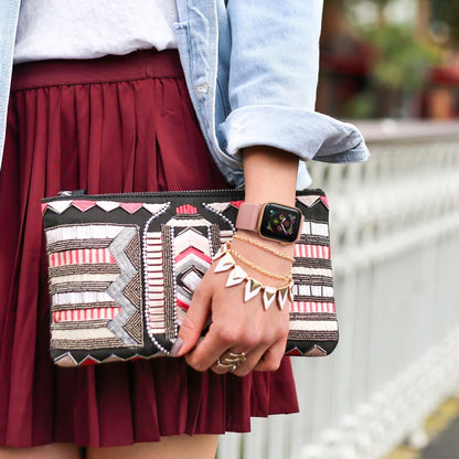 Polyester Nylon Watch Band For Apple Watch Ultra 49mm&Watch Ultra 2 49mm / Series 9&8&7 45mm / SE 3&SE 2&6&SE&5&4 44mm / 3&2&1 42mm(Incarnadine Pink) by buy2fix