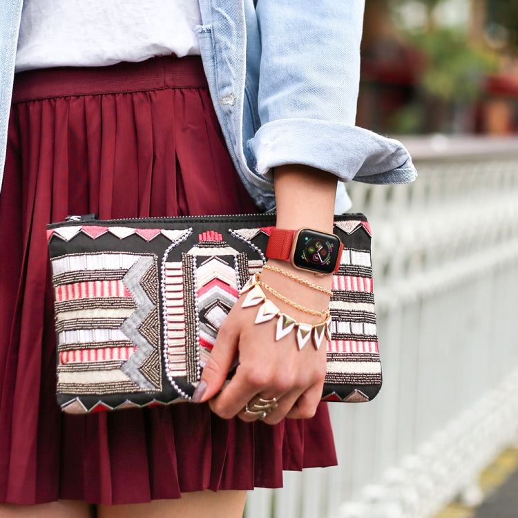 Polyester Nylon Watch Band For Apple Watch Ultra 49mm&Watch Ultra 2 49mm / Series 9&8&7 45mm / SE 3&SE 2&6&SE&5&4 44mm / 3&2&1 42mm(Watermelon Red) by buy2fix