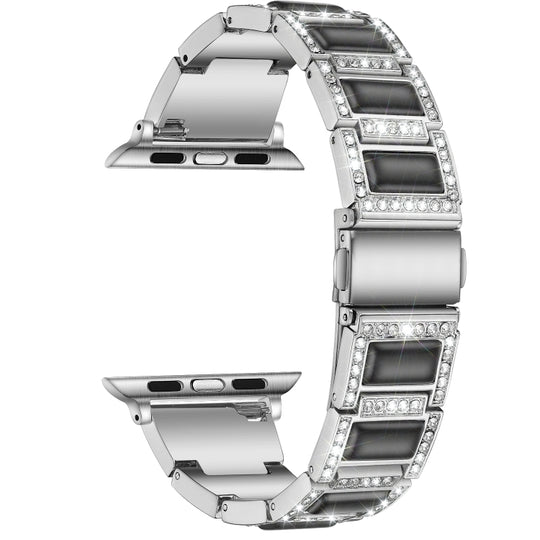 22mm Metal Opal Watch Band For Apple Watch Ultra 49mm&Watch Ultra 2 49mm / Series 9&8&7 45mm / SE 3&SE 2&6&SE&5&4 44mm / 3&2&1 42mm(Silver Black)