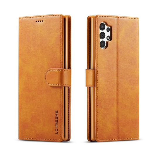 For Samsung Galaxy A13 4G LC.IMEEKE Calf Texture Leather Phone Case(Yellow)