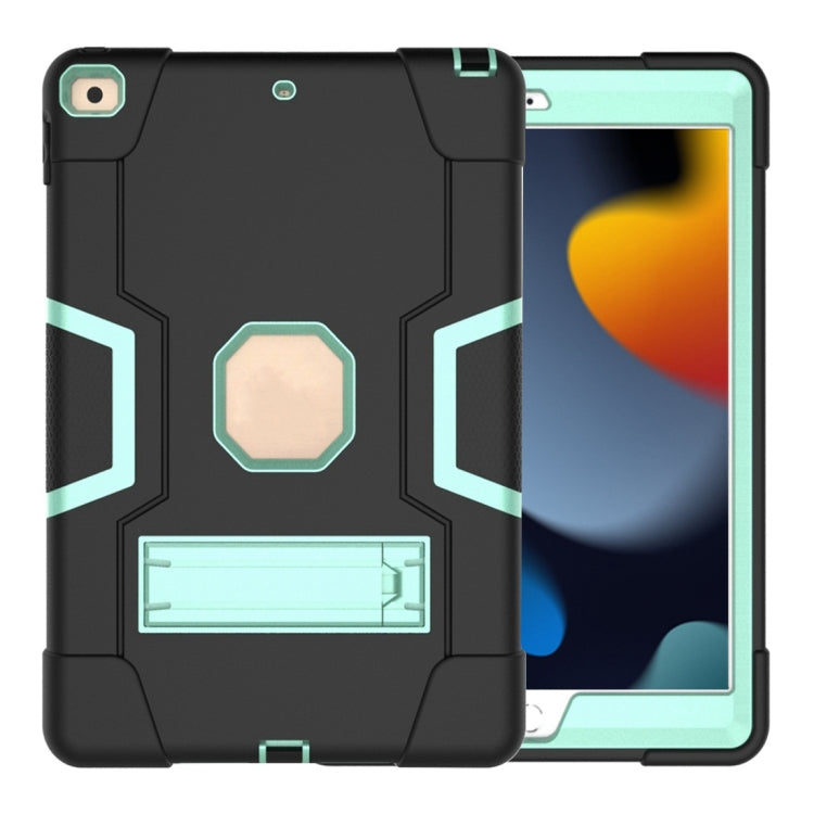 For iPad 10.2 Contrast Color Silicone + PC Combination Case with Holder(Black + Aqua) - iPad 10.2 Cases by buy2fix | Online Shopping UK | buy2fix