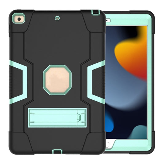 For iPad 10.2 Contrast Color Silicone + PC Combination Case with Holder(Black + Aqua) - iPad 10.2 Cases by buy2fix | Online Shopping UK | buy2fix