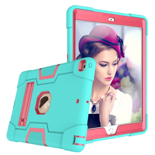 For iPad 10.2 Contrast Color Silicone + PC Combination Case with Holder(Aqua + Rose Red) - iPad 10.2 Cases by buy2fix | Online Shopping UK | buy2fix