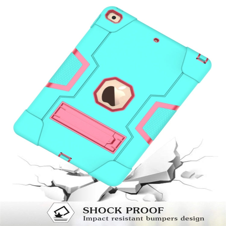 For iPad 10.2 Contrast Color Silicone + PC Combination Case with Holder(Aqua + Rose Red) - iPad 10.2 Cases by buy2fix | Online Shopping UK | buy2fix