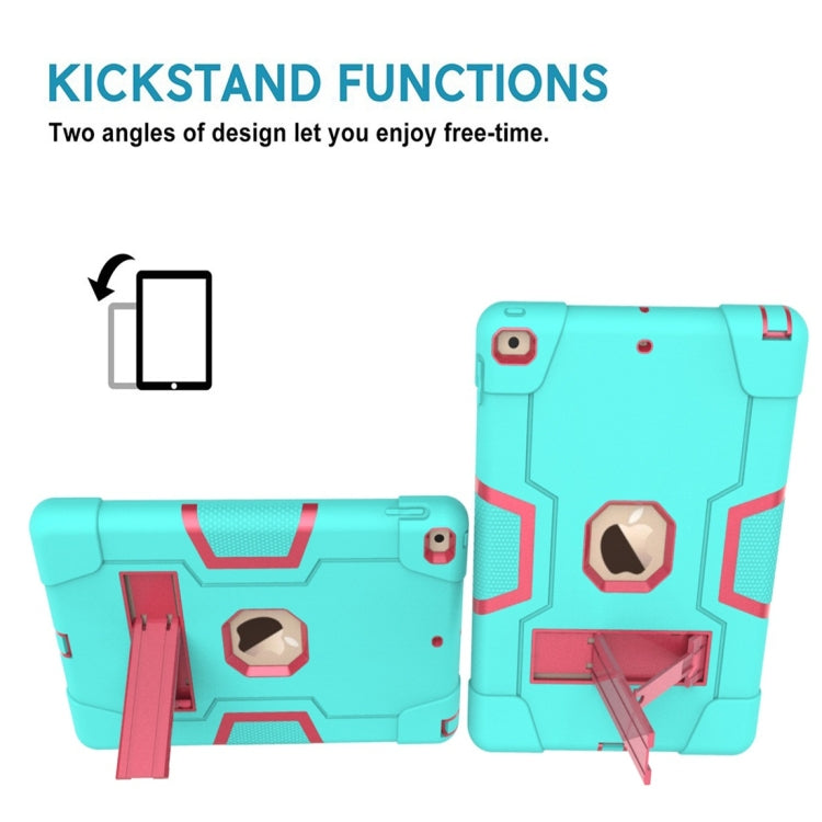 For iPad 10.2 Contrast Color Silicone + PC Combination Case with Holder(Aqua + Rose Red) - iPad 10.2 Cases by buy2fix | Online Shopping UK | buy2fix