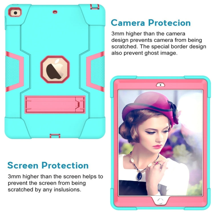 For iPad 10.2 Contrast Color Silicone + PC Combination Case with Holder(Aqua + Rose Red) - iPad 10.2 Cases by buy2fix | Online Shopping UK | buy2fix