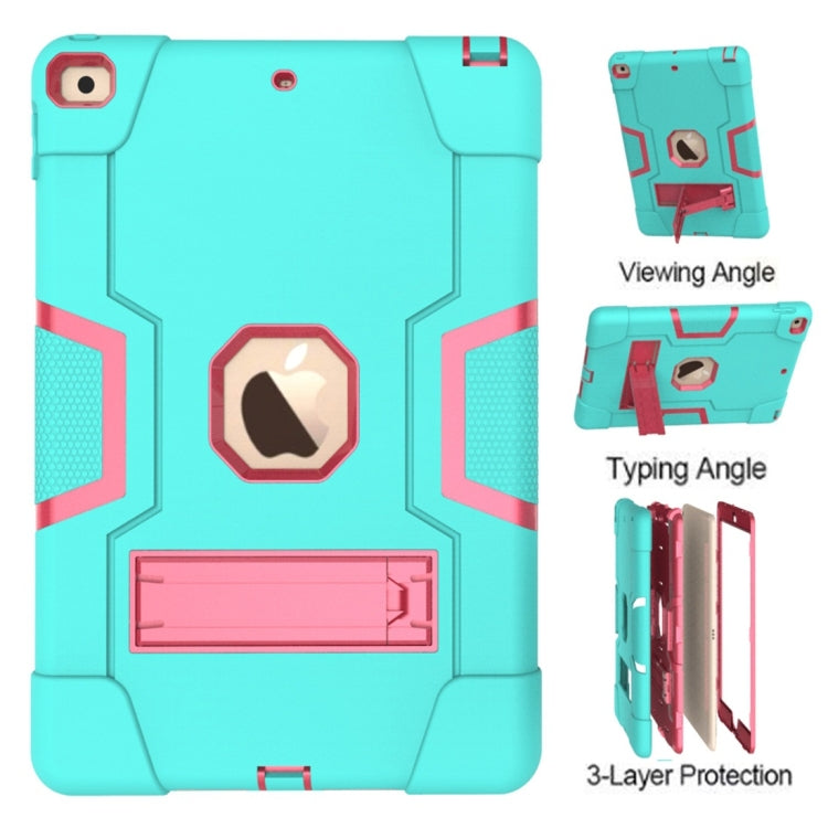 For iPad 10.2 Contrast Color Silicone + PC Combination Case with Holder(Aqua + Rose Red) - iPad 10.2 Cases by buy2fix | Online Shopping UK | buy2fix