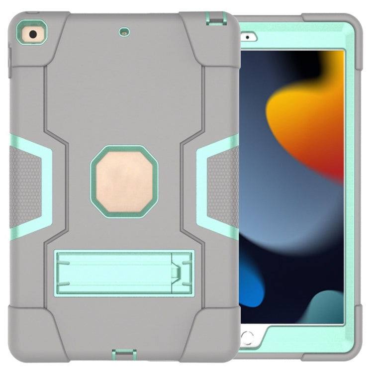 For iPad 10.2 Contrast Color Silicone + PC Combination Case with Holder(Grey + Aqua) - iPad 10.2 Cases by buy2fix | Online Shopping UK | buy2fix