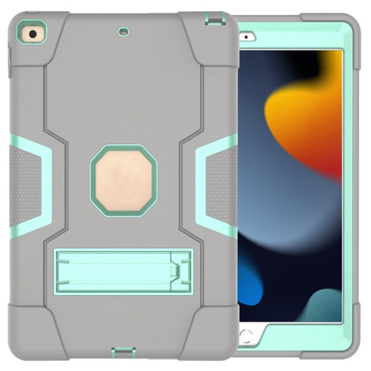 For iPad 10.2 Contrast Color Silicone + PC Combination Case with Holder(Grey + Aqua) - iPad 10.2 Cases by buy2fix | Online Shopping UK | buy2fix