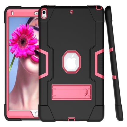 For iPad 10.5 Contrast Color Silicone + PC Combination Case with Holder(Black + Rose Red) - iPad Air (2019) Cases by buy2fix | Online Shopping UK | buy2fix
