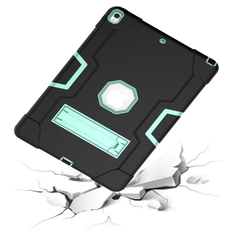 For iPad 10.5 Contrast Color Silicone + PC Combination Case with Holder(Black + Aqua) - iPad Air (2019) Cases by buy2fix | Online Shopping UK | buy2fix