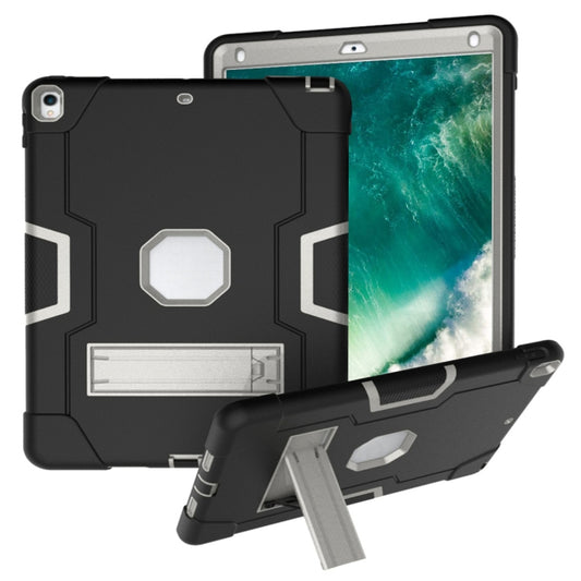 For iPad 10.5 Contrast Color Silicone + PC Combination Case with Holder(Black + Grey) - iPad Air (2019) Cases by buy2fix | Online Shopping UK | buy2fix