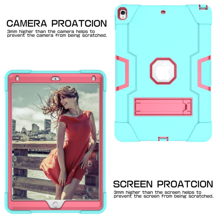 For iPad 10.5 Contrast Color Silicone + PC Combination Case with Holder(Aqua + Rose Red) - iPad Air (2019) Cases by buy2fix | Online Shopping UK | buy2fix