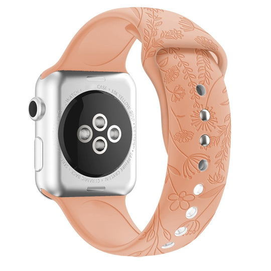 Butterflies Love Flower Embossing Silicone Watch Band For Apple Watch Series 9&8&7 41mm / SE 3&SE 2&6&SE&5&4 40mm / 3&2&1 38mm(Honeydew)