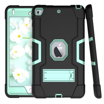 For iPad Mini 5 / 4 Contrast Color Silicone + PC Combination Case with Holder(Black + Aqua) - iPad mini (2019) / mini 5 Cases by buy2fix | Online Shopping UK | buy2fix