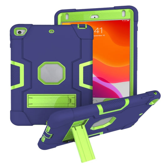For iPad Mini 5 / 4 Contrast Color Silicone + PC Combination Case with Holder(Navy Blue +Olivine) - iPad mini (2019) / mini 5 Cases by buy2fix | Online Shopping UK | buy2fix