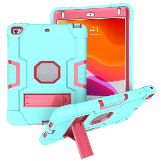 For iPad Mini 5 / 4 Contrast Color Silicone + PC Combination Case with Holder(Aqua + Rose Red) - iPad mini (2019) / mini 5 Cases by buy2fix | Online Shopping UK | buy2fix