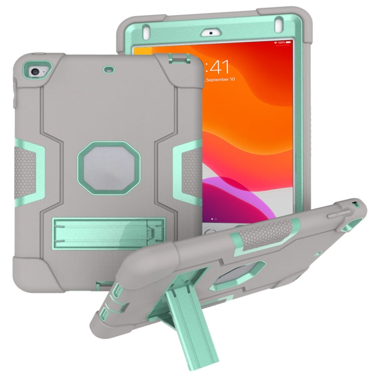 For iPad Mini 5 / 4 Contrast Color Silicone + PC Combination Case with Holder(Grey + Aqua) - iPad mini (2019) / mini 5 Cases by buy2fix | Online Shopping UK | buy2fix
