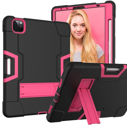 For iPad Pro 11 Contrast Color Silicone + PC Combination Case with Holder(Black + Rose Red) - iPad Pro 11 (2018) Cases by buy2fix | Online Shopping UK | buy2fix