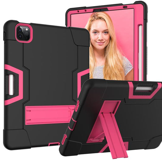 For iPad Pro 11 Contrast Color Silicone + PC Combination Case with Holder(Black + Rose Red) - iPad Pro 11 (2018) Cases by buy2fix | Online Shopping UK | buy2fix