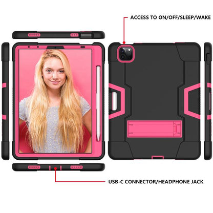 For iPad Pro 11 Contrast Color Silicone + PC Combination Case with Holder(Black + Rose Red) - iPad Pro 11 (2018) Cases by buy2fix | Online Shopping UK | buy2fix