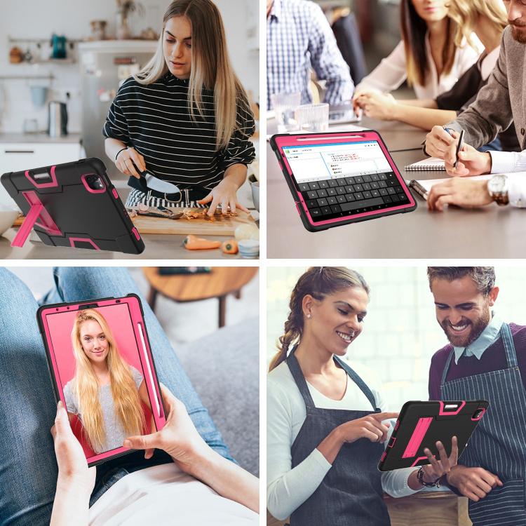 For iPad Pro 11 Contrast Color Silicone + PC Combination Case with Holder(Black + Rose Red) - iPad Pro 11 (2018) Cases by buy2fix | Online Shopping UK | buy2fix