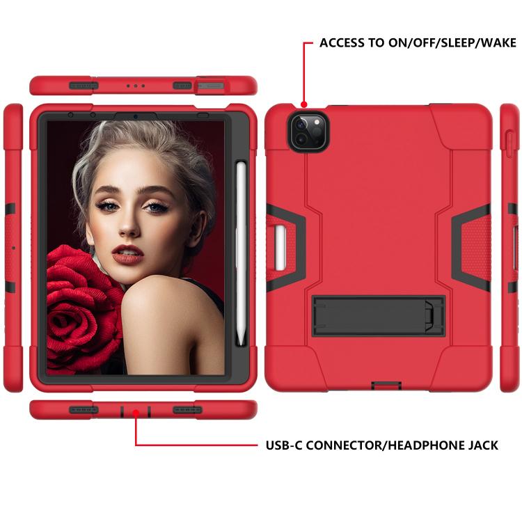 For iPad Pro 11 Contrast Color Silicone + PC Combination Case with Holder(Red + Black) - iPad Pro 11 (2018) Cases by buy2fix | Online Shopping UK | buy2fix