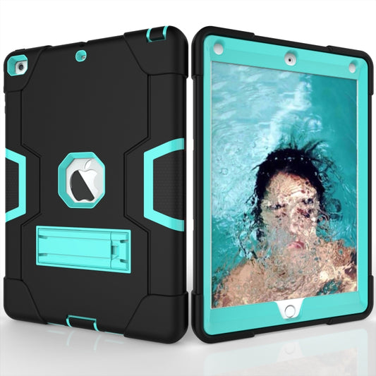 For iPad Air Contrast Color Silicone + PC Combination Case with Holder(Black + Aqua) - iPad 9.7 (2018) & (2017) Cases by buy2fix | Online Shopping UK | buy2fix