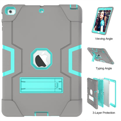 For iPad Air Contrast Color Silicone + PC Combination Case with Holder(Grey + Aqua) - iPad 9.7 (2018) & (2017) Cases by buy2fix | Online Shopping UK | buy2fix