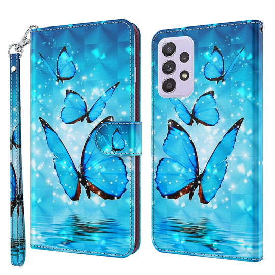 For Samsung Galaxy A23 3D Painting Pattern TPU + PU Leather Phone Case(Three Butterflies)