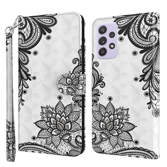 For Samsung Galaxy A23 3D Painting Pattern TPU + PU Leather Phone Case(Diagonal Black Flower)