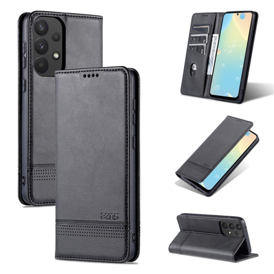 For Samsung Galaxy A73 5G AZNS Magnetic Calf Texture Flip Leather Phone Case(Black)