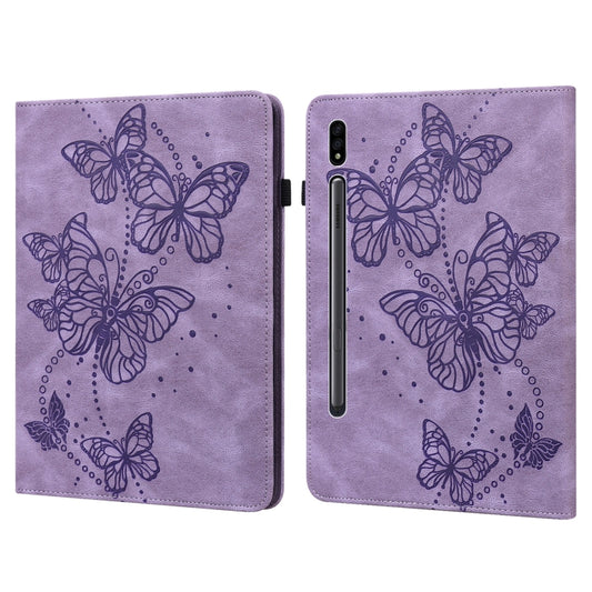 For Samsung Galaxy Tab S8 Embossed Butterfly Pattern Leather Tablet Case(Purple) by buy2fix