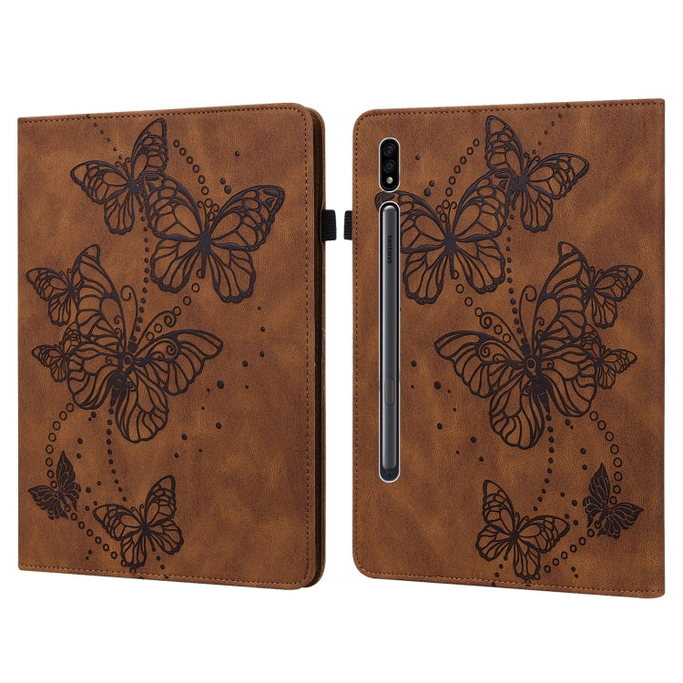 For Samsung Galaxy Tab S8 Embossed Butterfly Pattern Leather Tablet Case(Brown) by buy2fix