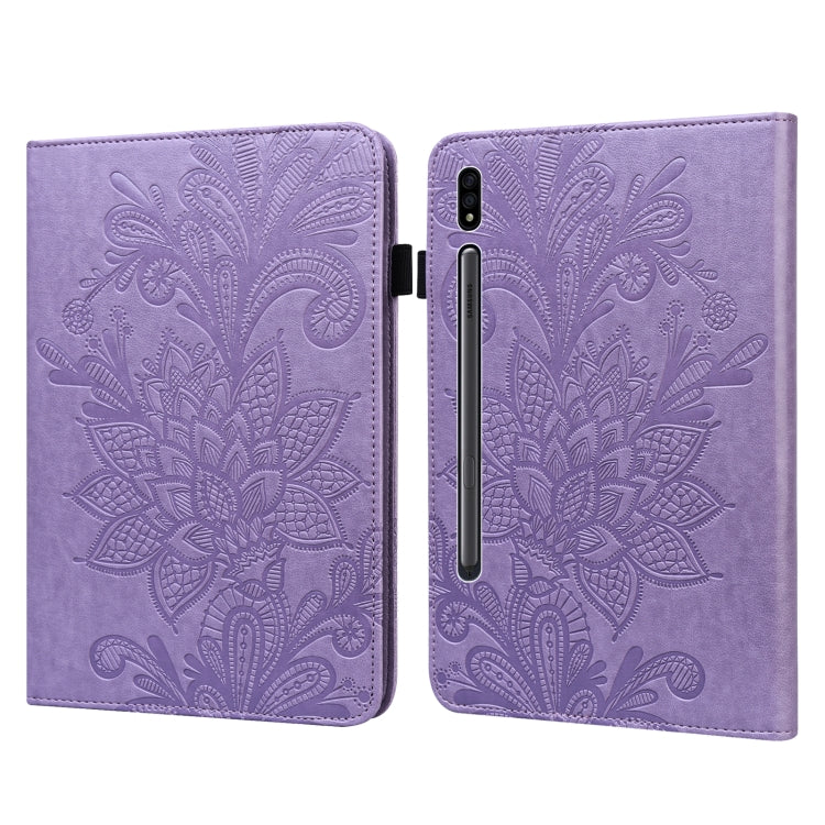 Lace Flower Embossing Pattern Leather Tablet Case For Samsung Galaxy Tab S8(Purple) by buy2fix