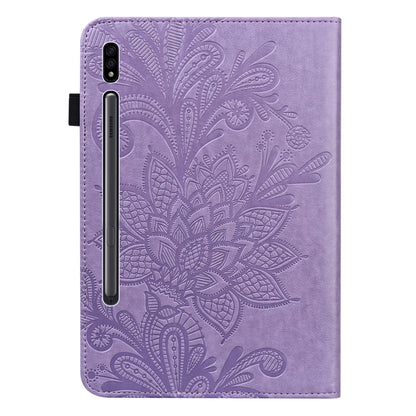 Lace Flower Embossing Pattern Leather Tablet Case For Samsung Galaxy Tab S8(Purple) by buy2fix