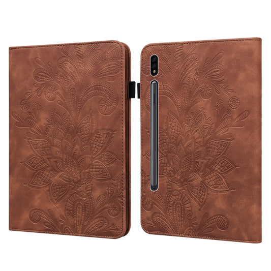 Lace Flower Embossing Pattern Leather Tablet Case For Samsung Galaxy Tab S8(Brown) by buy2fix
