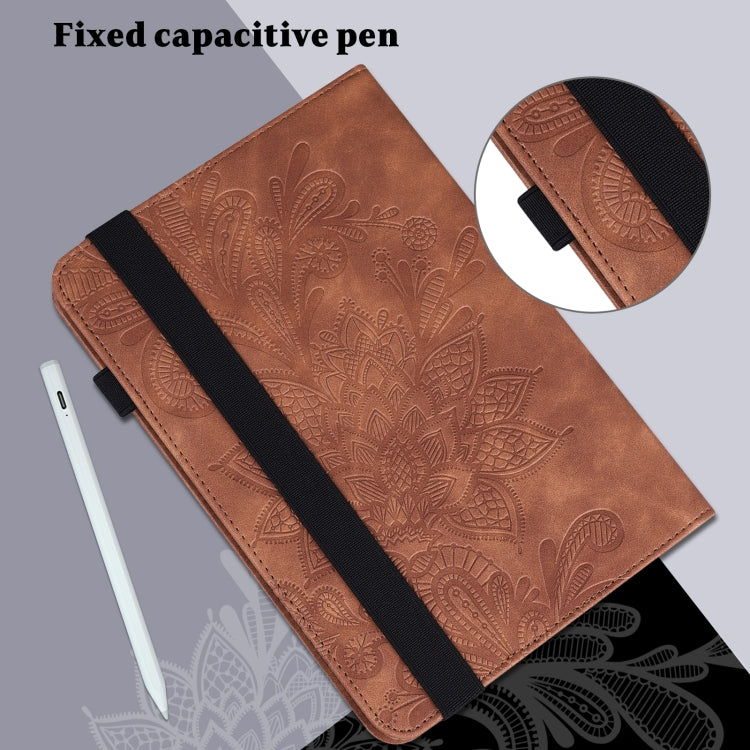 Lace Flower Embossing Pattern Leather Tablet Case For Samsung Galaxy Tab S8(Brown) by buy2fix