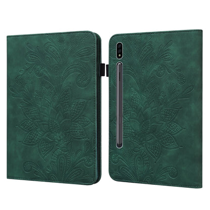 Lace Flower Embossing Pattern Leather Tablet Case For Samsung Galaxy Tab S8(Green) by buy2fix